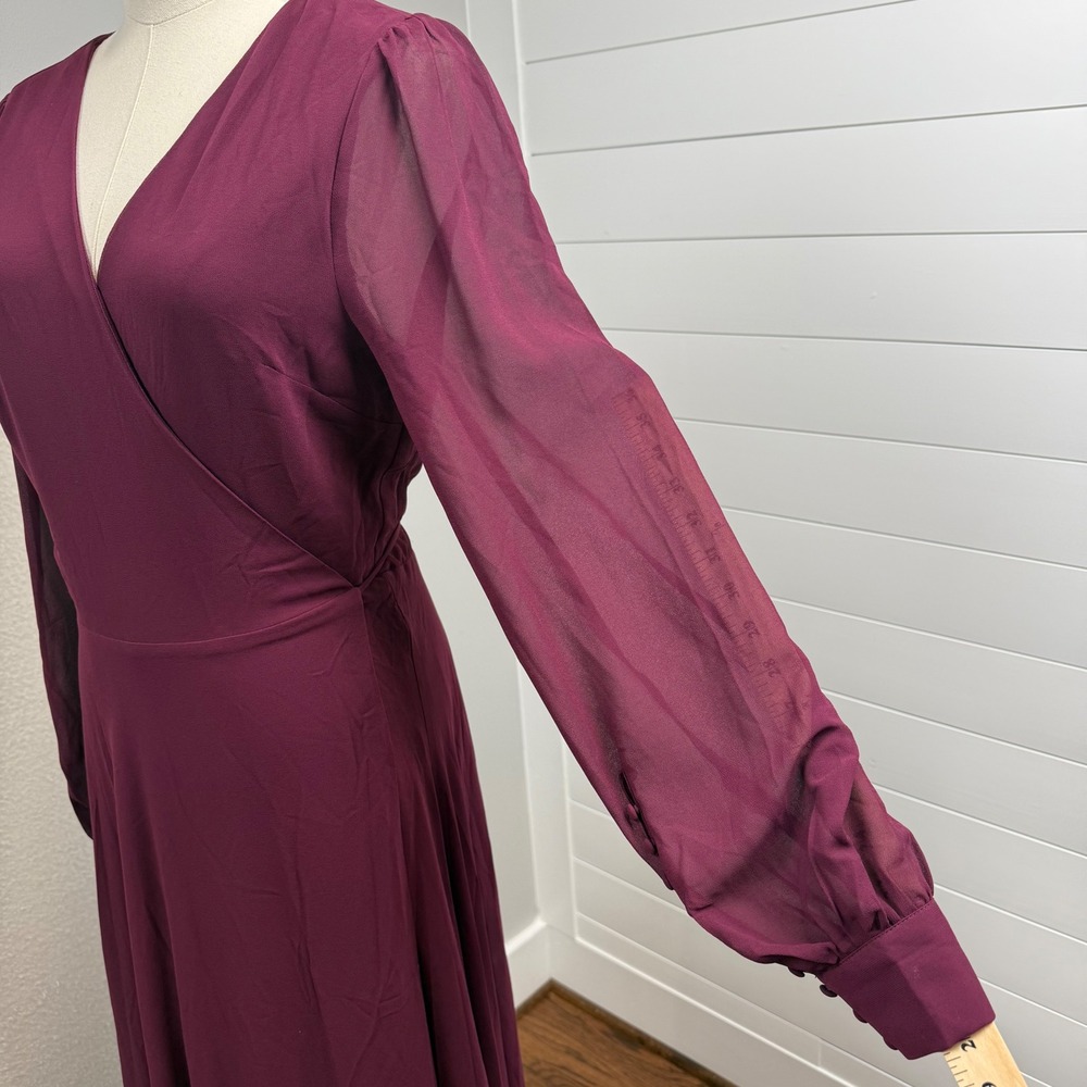 Lulus My Whole Heart Maxi Wrap Dress Long Sleeve Chiffon Formal Size L - Picture 7 of 13